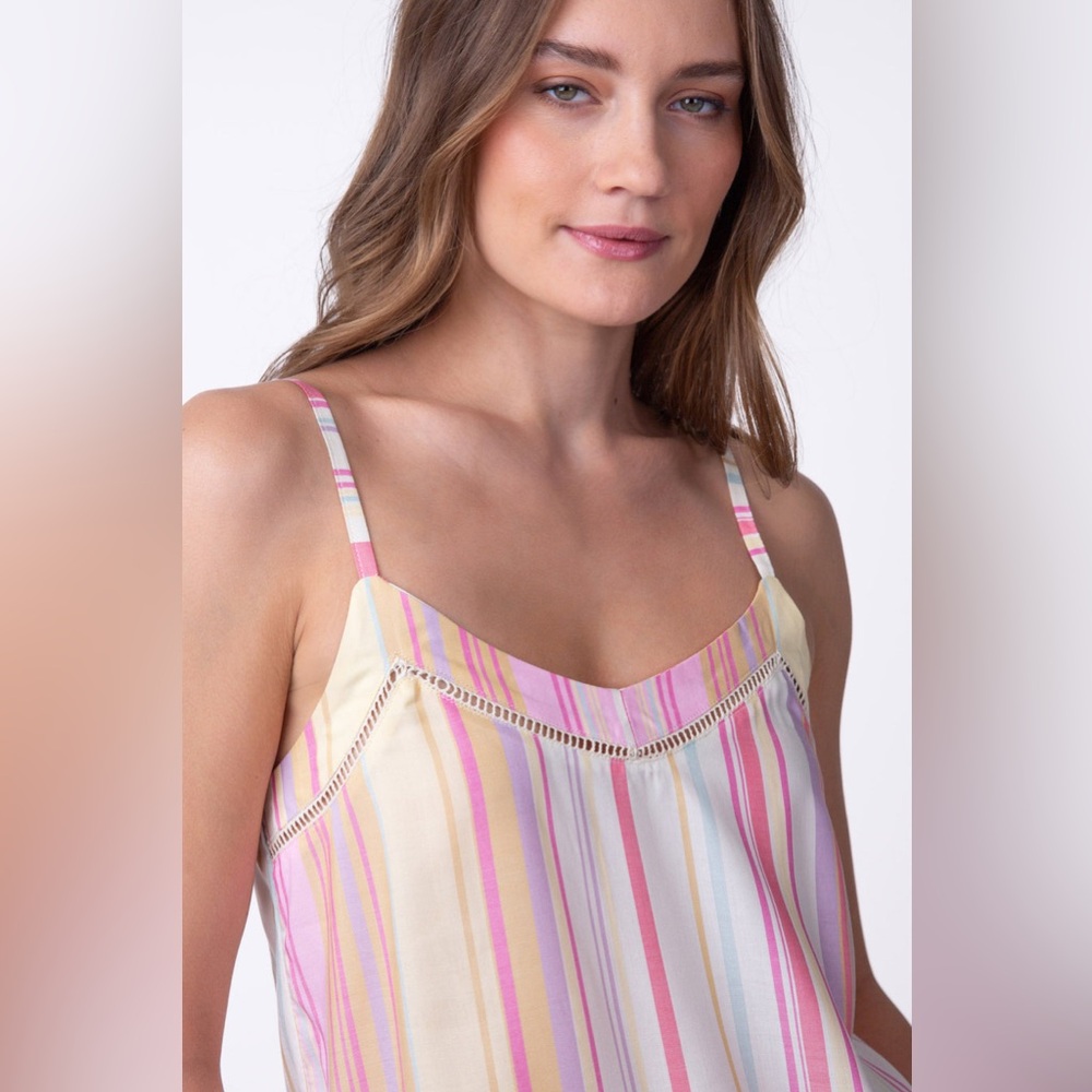 PJ Salvage ‘Staycation’ Mini Shift Ruffle Hem Slip Dress in Pink Stripes, M/L - Picture 4 of 10